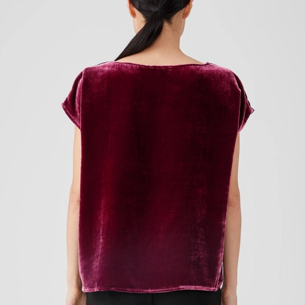 Eileen Fisher Velvet Square Top - XS - Silk Blend - Cranberry Red - Quiet Luxury - Picture 10 of 10